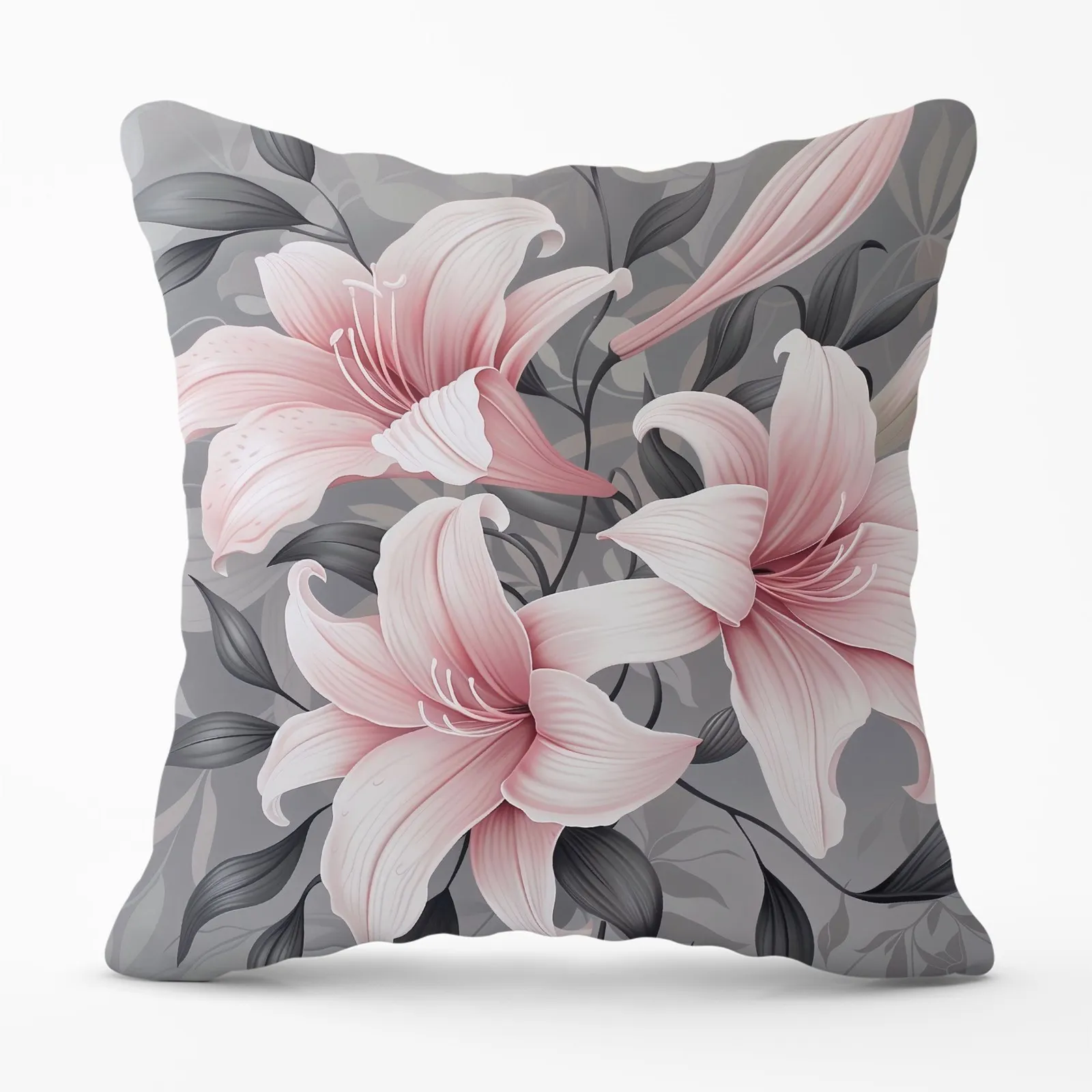 Warren Reed - Designer Pink Lilies On Grey Cushions