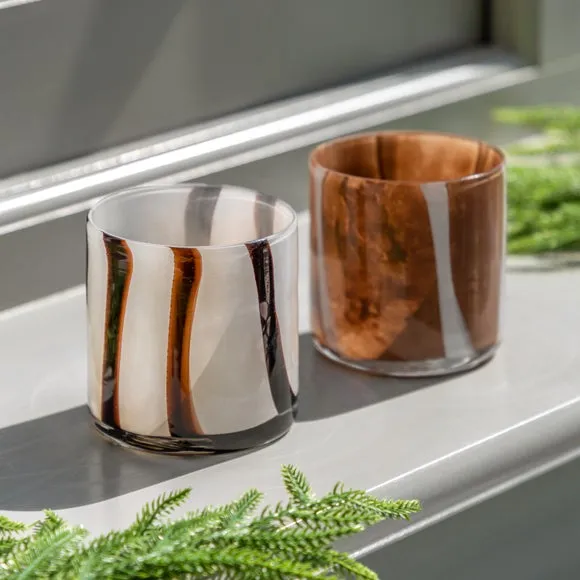 Cedar & Sage Set of 2 Candy Striped Tealight Holders