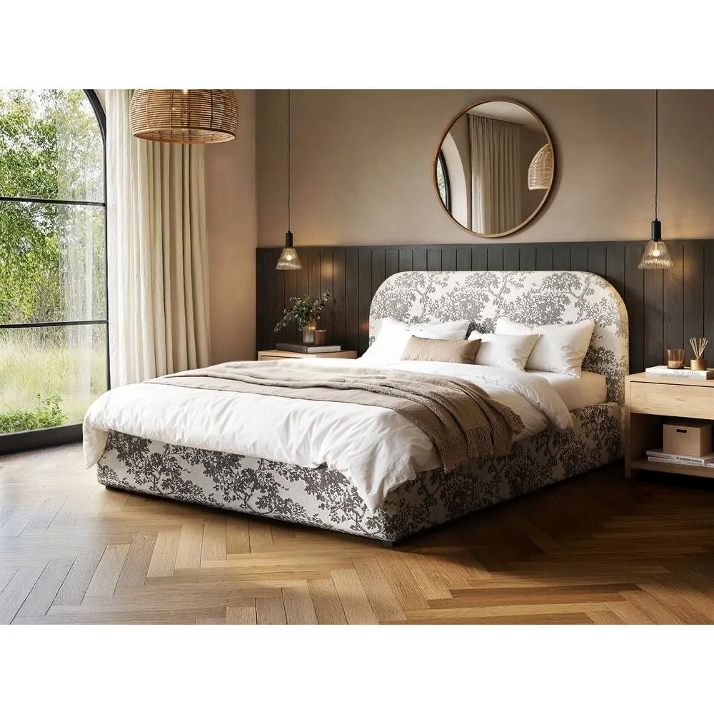 Flair Alba Tree Print Ottoman Bed Beige Chenille 1