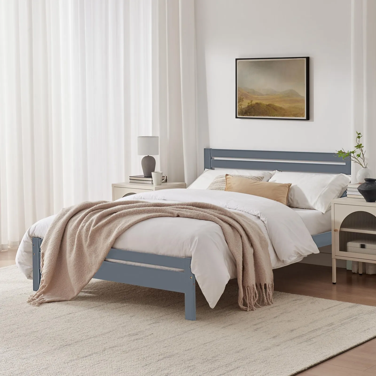 FurnitureboxUK Declan Solid Pine Double Bed Frame in Dark Grey