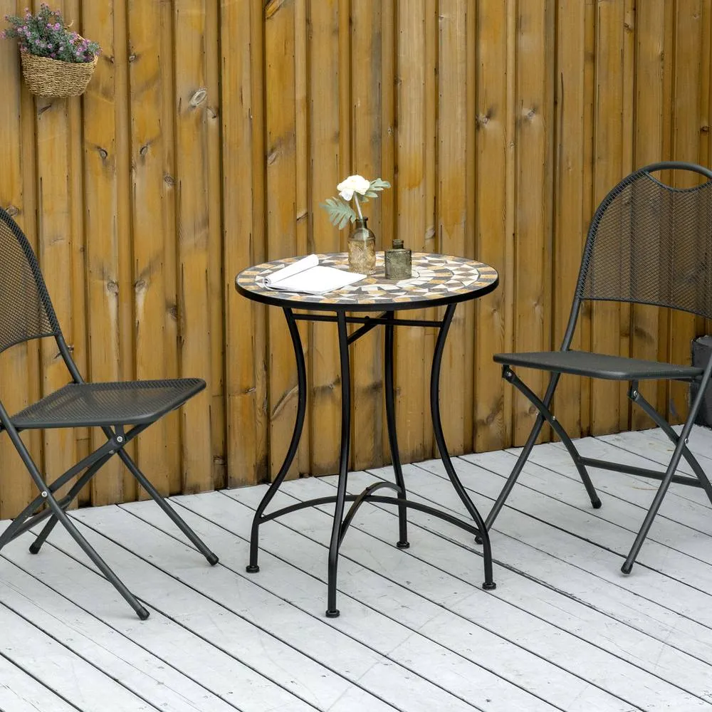 OUTSUNNY 60cm Mosaic Round Bistro Table Outdoor Garden Side Table, Grey