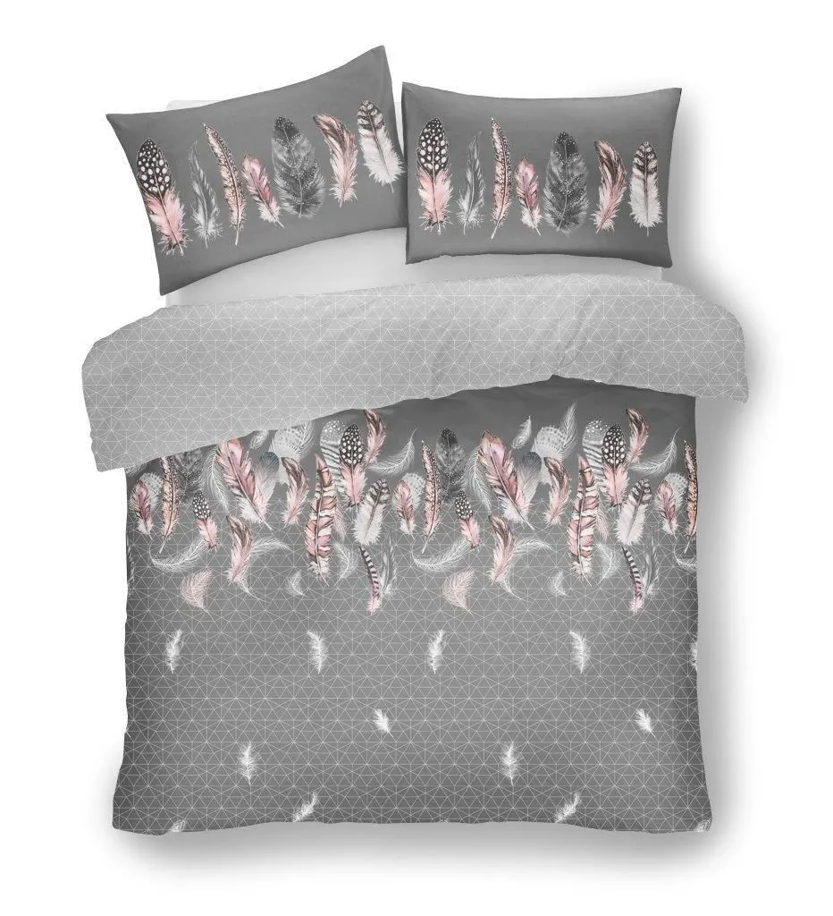 Smart Living Printed Polycotton Feathers Duvet Cover With Pillowcases in Grey 3