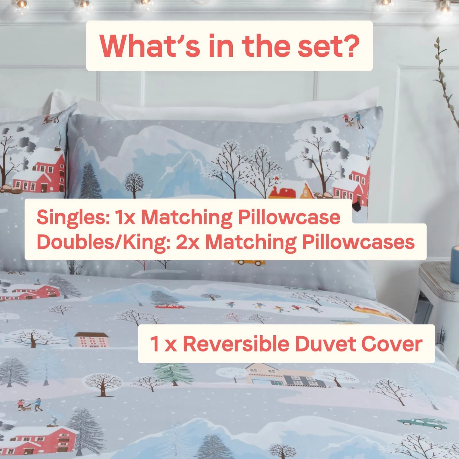Rapport Home Winter Town Polycotton Duvet Cover Set With Pillowcase in Silver 4