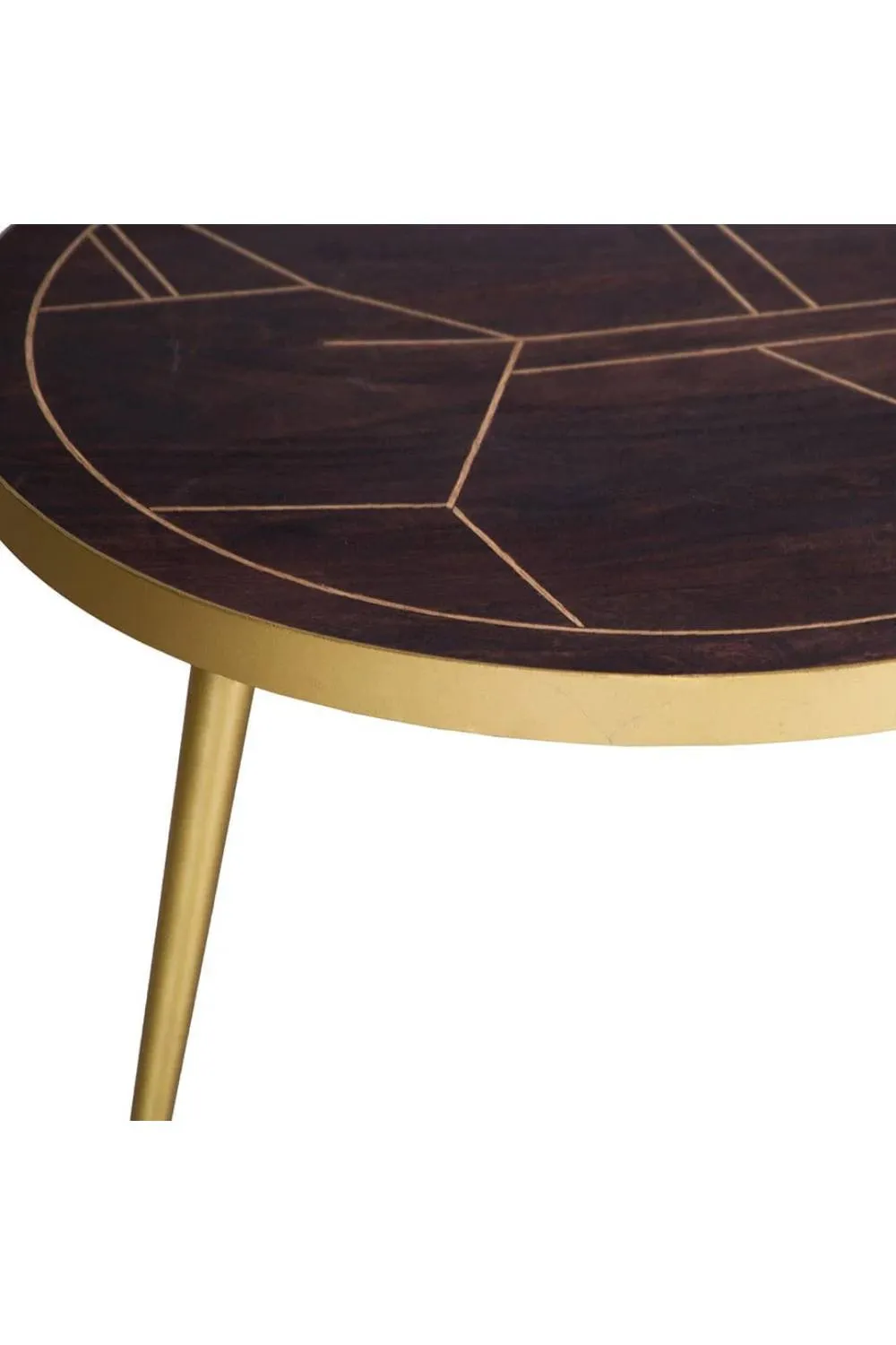 IH Design Silchester Round Coffee Table Dark Mango Walnut Gold Inlay in Brown 4