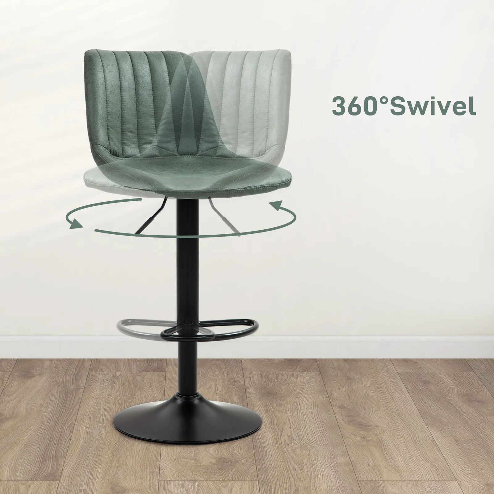 HOMCOM Adjustable Bar Stools Set of 2 Counter Height Barstools Dining Chairs 360° Swivel with Footrest for Home Pub in Green 5
