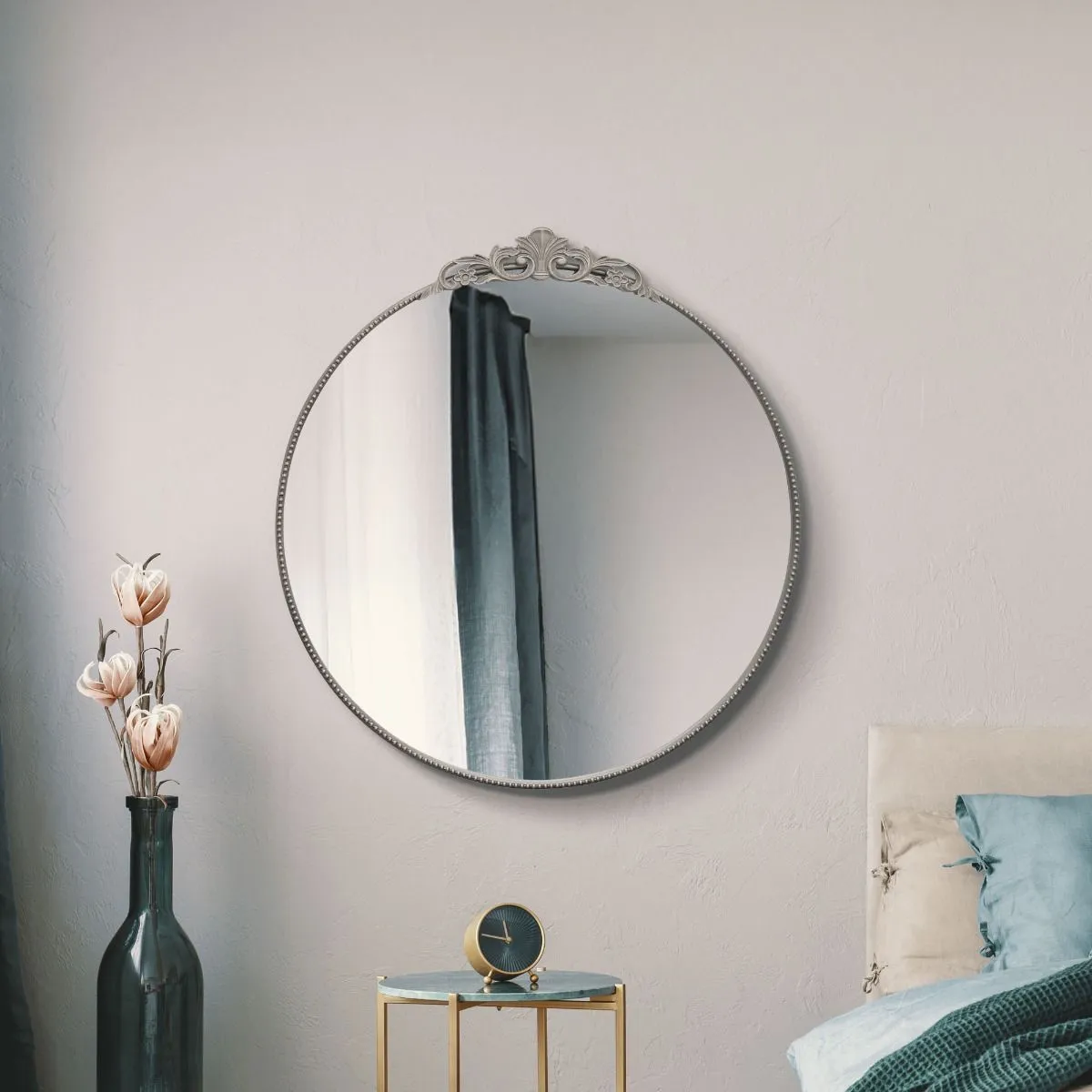 MirrorOutlet Silver Metal Framed Round Decorative Wall Mirror 39" X 39" 100x100CM 6
