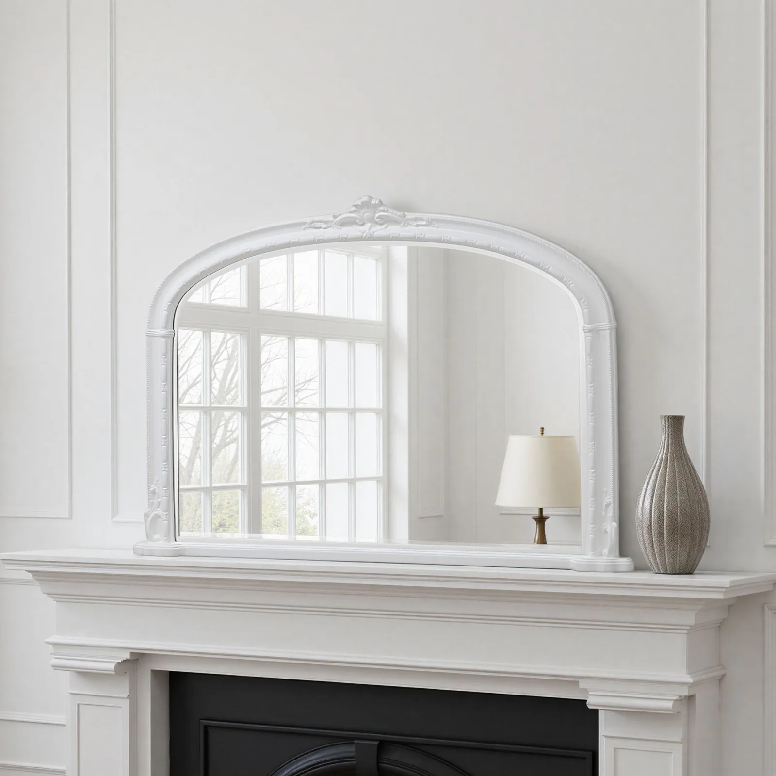 Yearn Mirrors Overmantle Mirror Arched 127(w) x 89cm(h) Victorian Mirror in White 4