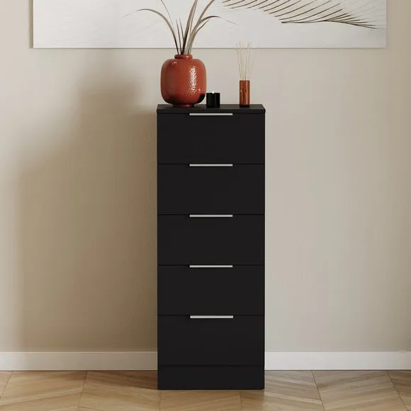Return - Hayes 5 Drawer Narrow Chest, Black 2