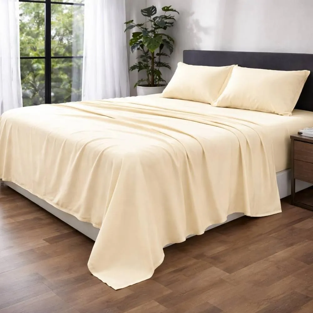 Homes-Linen Ultra Soft Microfibre Flat Sheet Breathable Wrinkle & Fade Resistant in Cream