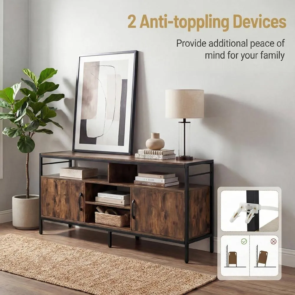 Costway TV Stand for TVs up to 147 cm 2 Storage Cabinets in Brown 6