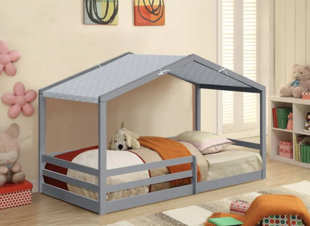 Comfy Living Ltd 3ft Wooden House Bed With Grey Tent 1