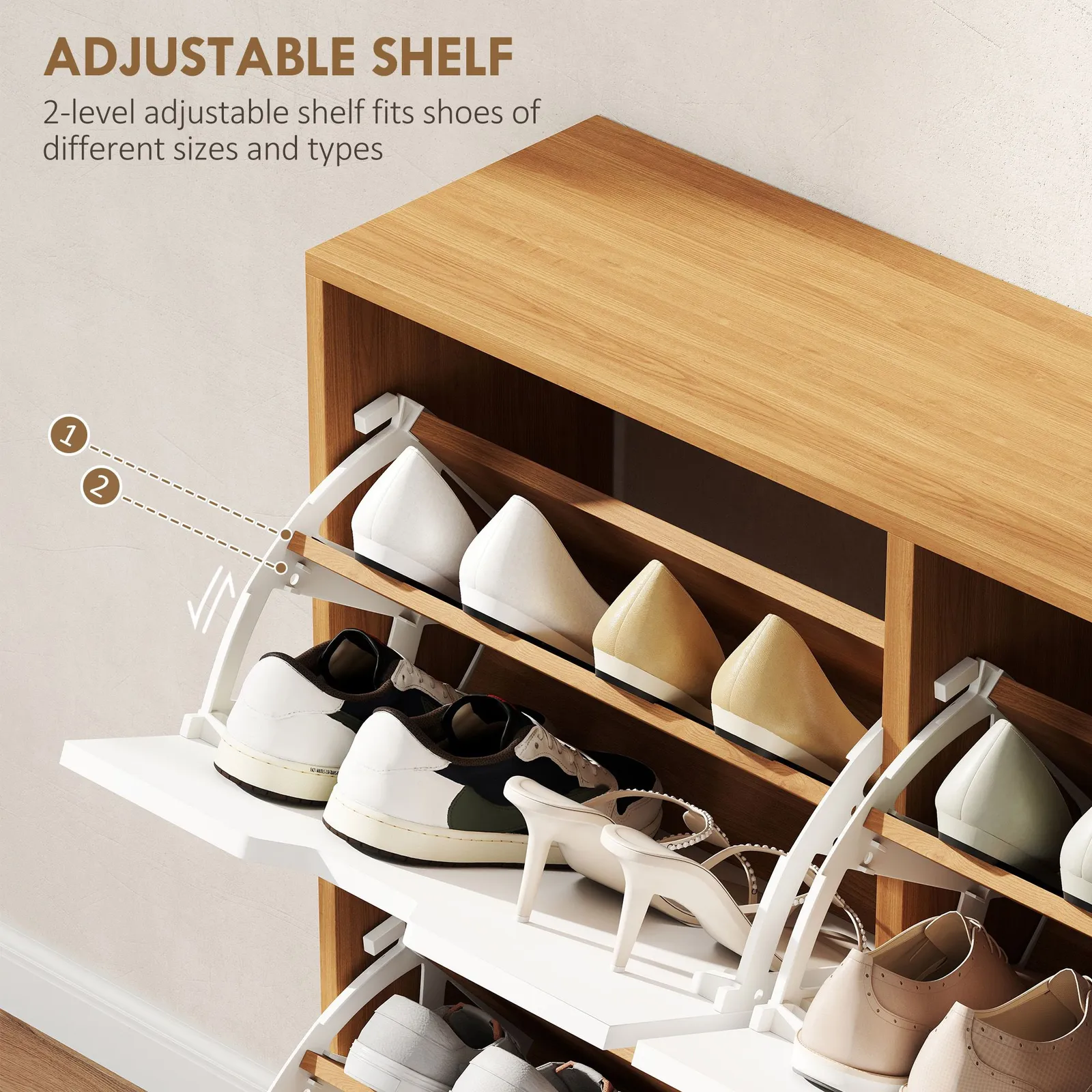 HOMCOM Shoe Storage Cabinet with 4 Flip Drawers for 16 Pairs of Shoes in Natural 6