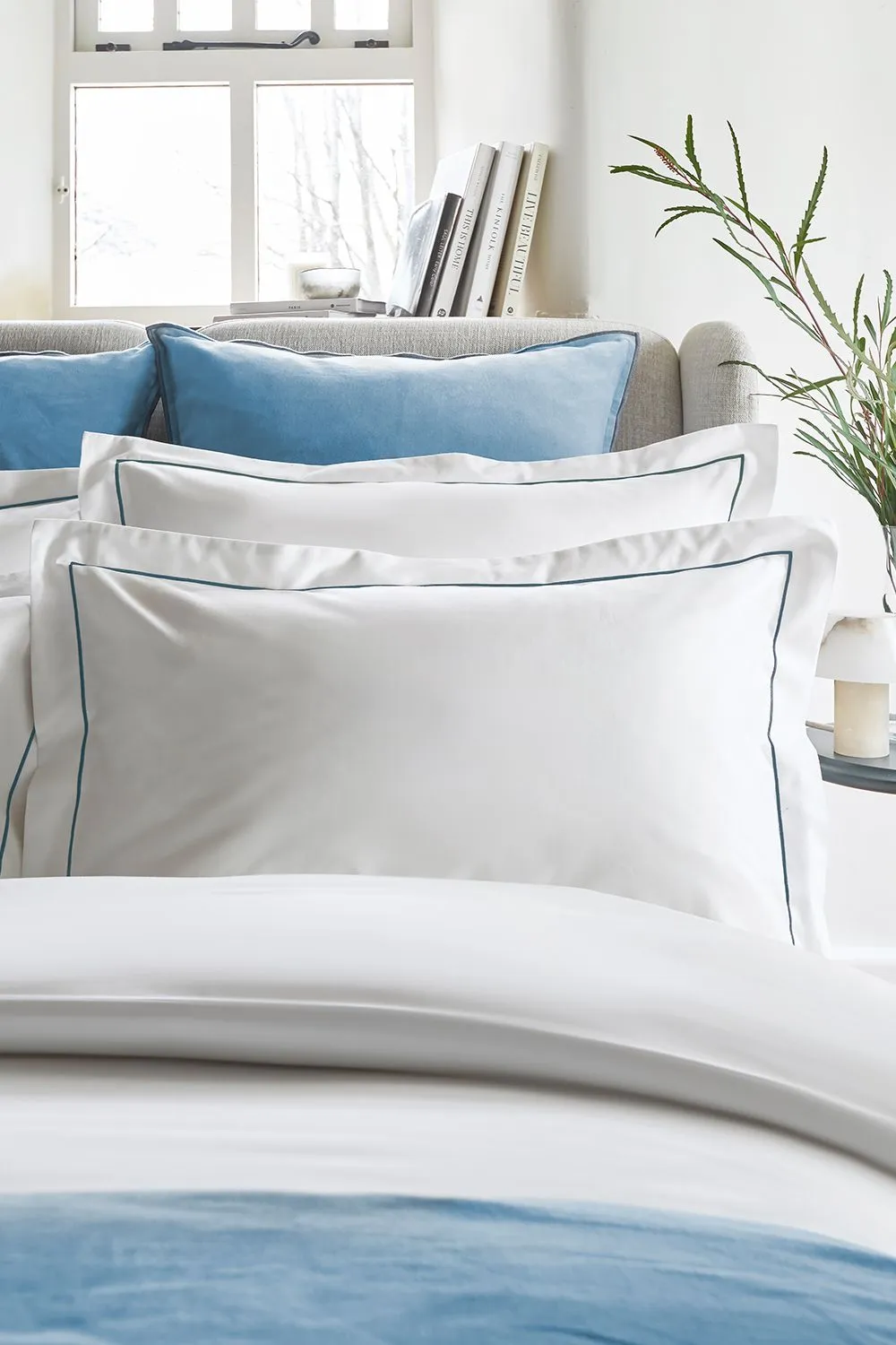 CHRISTY Premium Sateen Satin Oxford Pillowcase Pair in Blue 2