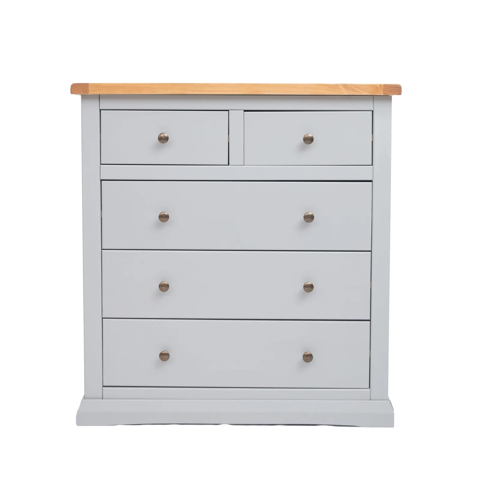 Cabinet Bits Loreo 5 Drawer Chest of Drawers Brass Knob in Light Grey