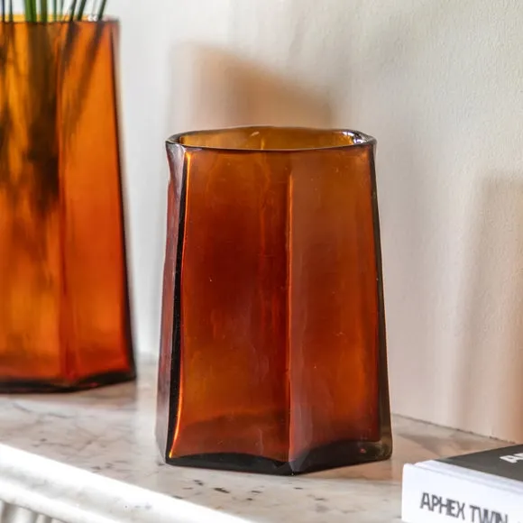 Crossland Grove Organic Faceted Hurricane Amber H200mm, Brown