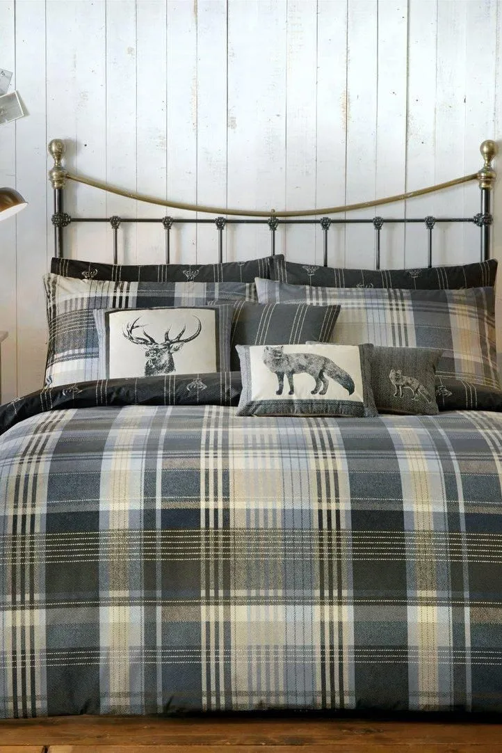 Dreams & Drapes 'Connolly Check' 100% Brushed Cotton Duvet Cover Set in Charcoal