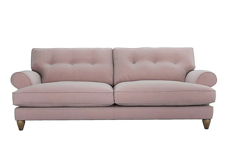 Bronwyn 4 Seater Fabric Classic Back Fibre Fill Sofa With Washed Oak Feet - Cotton Candy