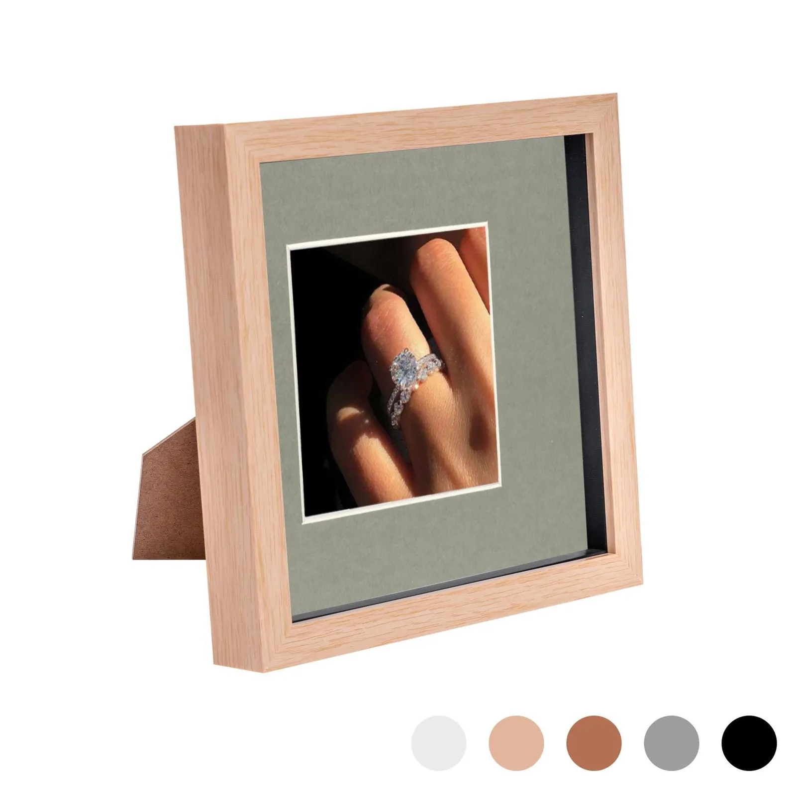 Nicola Spring 3D Box Photo Frame - 8 x 8" with 4 x 4" Mount - Ivory Mount in Light Brown