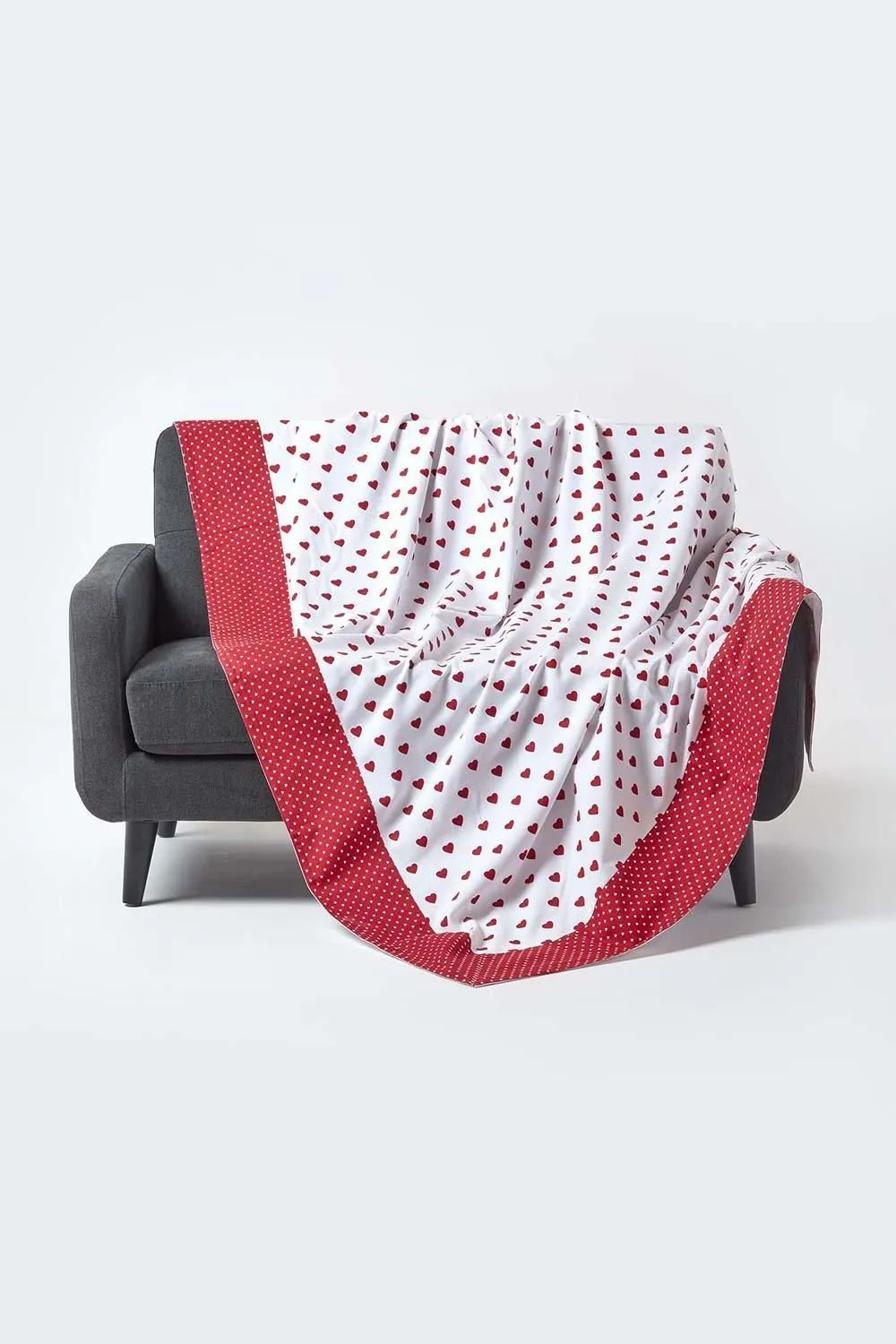 Homescapes Cotton Heart Decorative Sofa Throw in Red