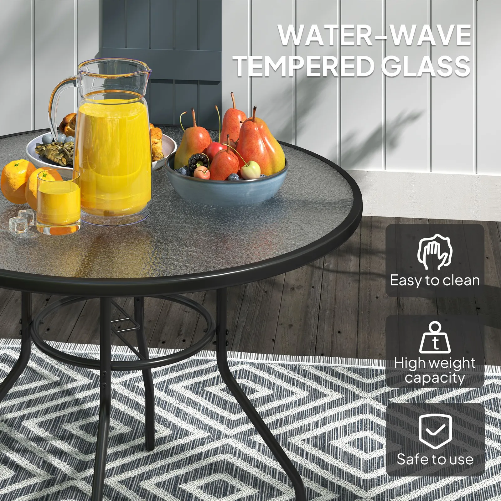 OUTSUNNY Outdoor Round Dining Table Tempered Glass Top w/ Parasol Hole 100cm in Black 6
