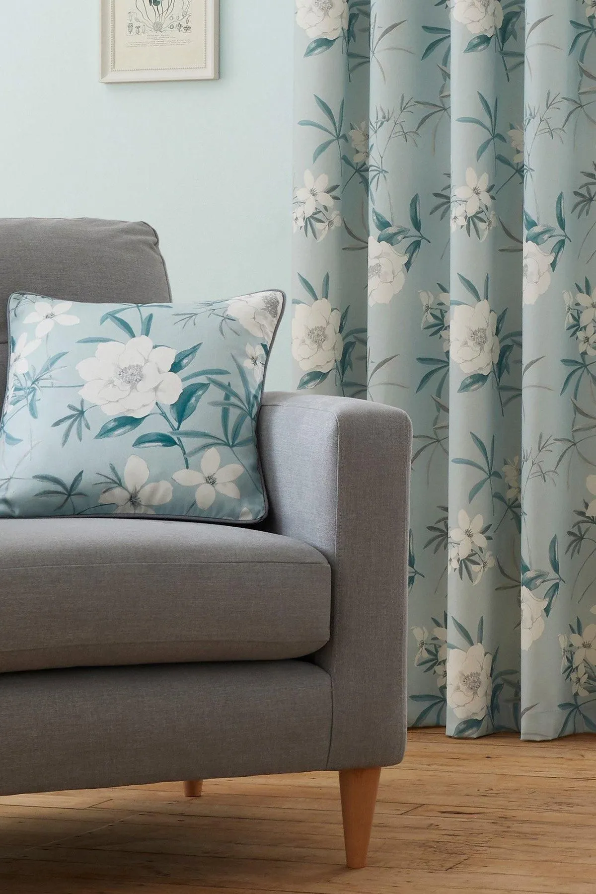 Dreams & Drapes 'Eve' Filled 100% Cotton Cushion With Modern Floral Print in Duck Egg Blue 3