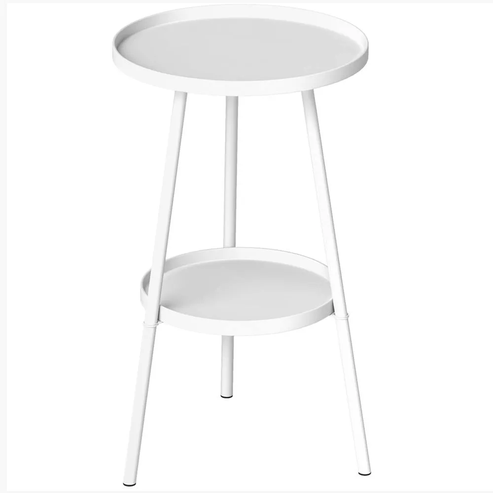 OUTSUNNY Round Garden Table, 2-Tier Metal Patio Table Coffee Table, White 2