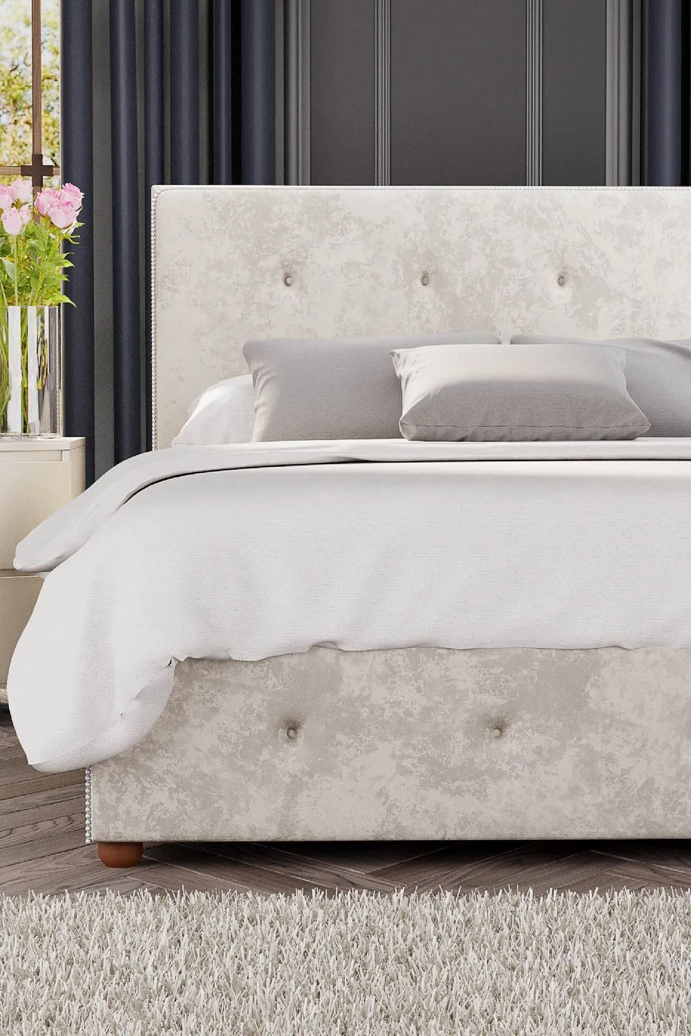 Laurence Llewelyn-Bowen Hesper Ottoman Storage Bed in Mirazzi Velvet Fabric, Custom Made in Ivory 4