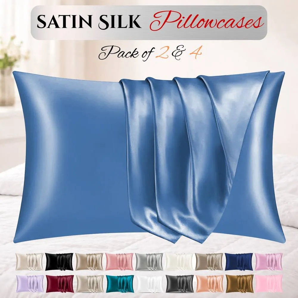 Grace Super Soft Pillow Cases 2 Pack Satin Silk Envelope Closure in Blue