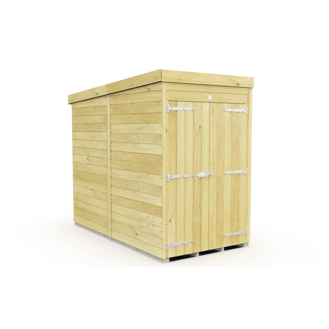Buttercup Farm 4 x 8 Feet Pent Shed - Double Door W/O Windows - L231 x W127 x H201 cm in Brown