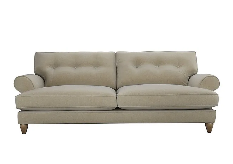 Bronwyn 4 Seater Fabric Classic Back Fibre Fill Sofa with Washed Oak Feet - Quiet Fawn