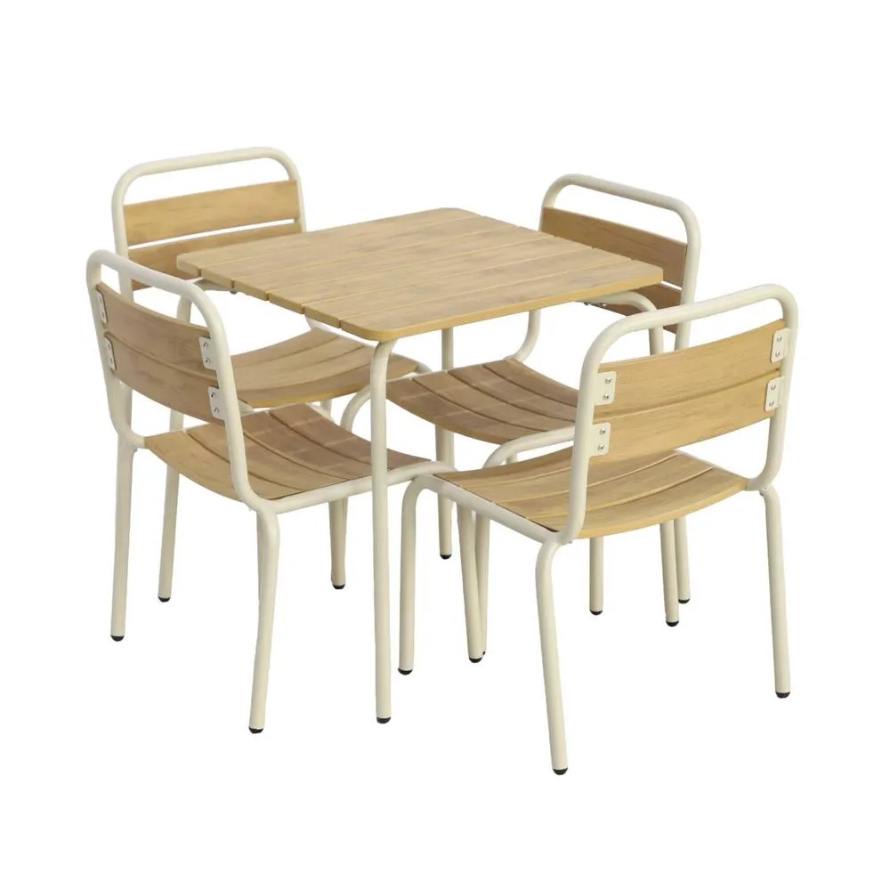 sweeek Children's garden table with steel & wood decor + 4 chairs in Beige 2