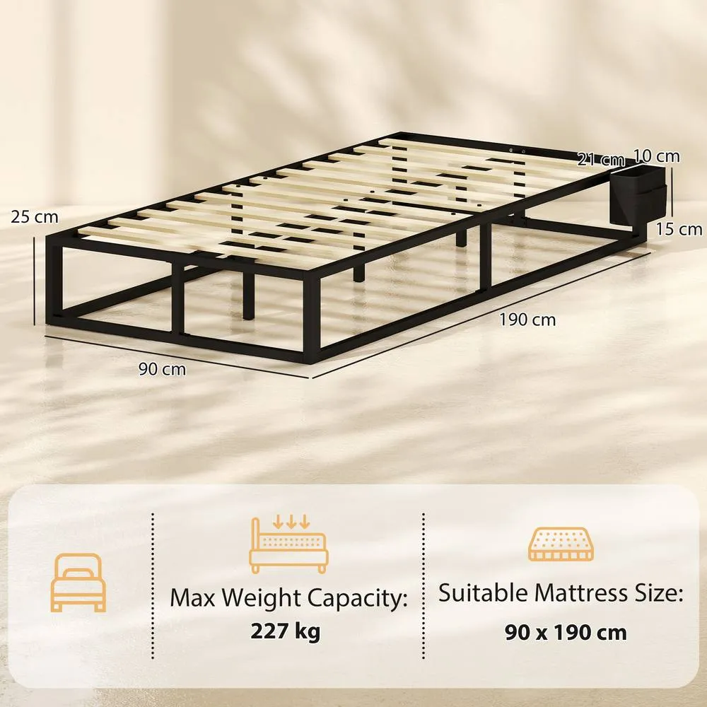 HOMCOM 12 Slats Metal Platform Bed Frame with Storage Bag, Black 3