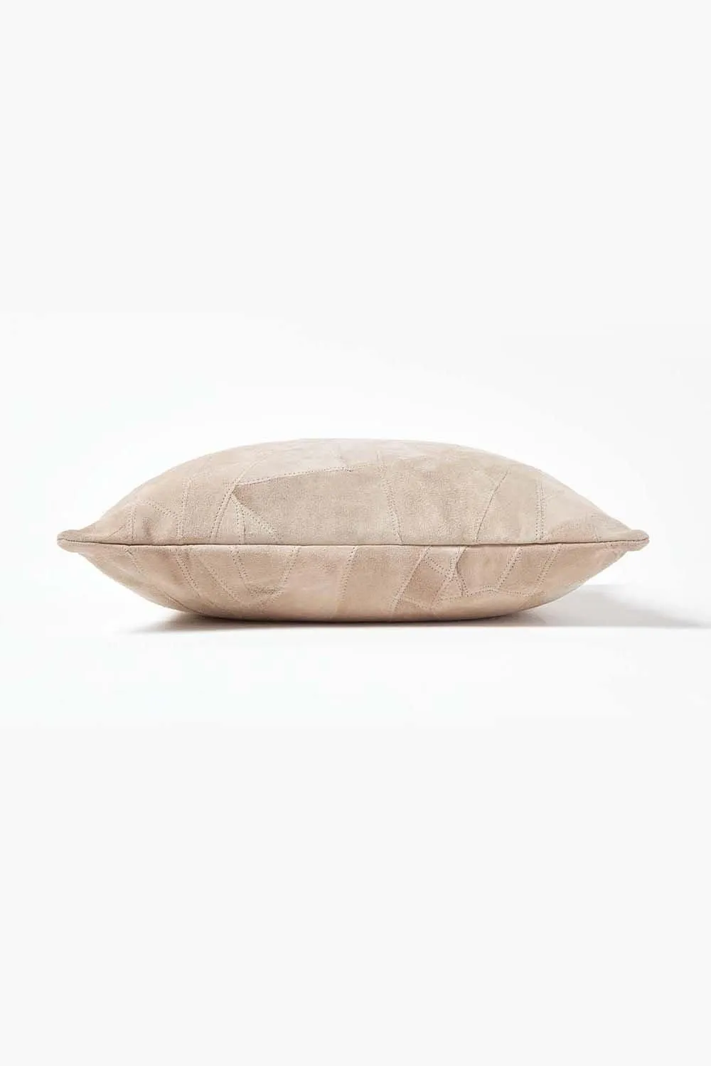 Homescapes Real Leather Suede Cushion with Feather Filling in Cream 2