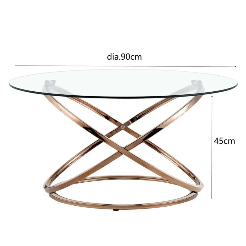 Comfy Living Ltd Round Abstract Tempered Glass Coffee Table Chrome Effect in Gold 2
