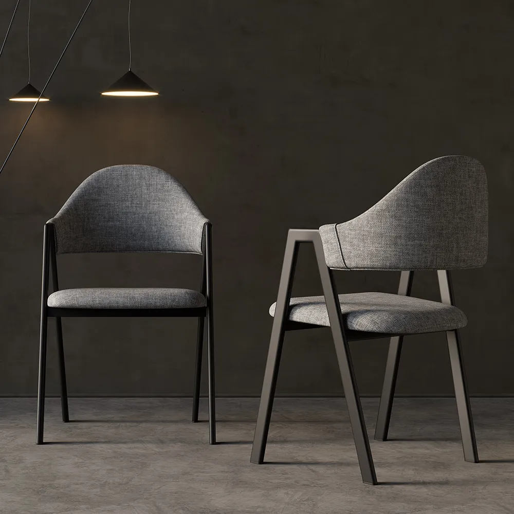 Grey Linen Upholstered 4-Piece Dining Chair Curved Back Chair