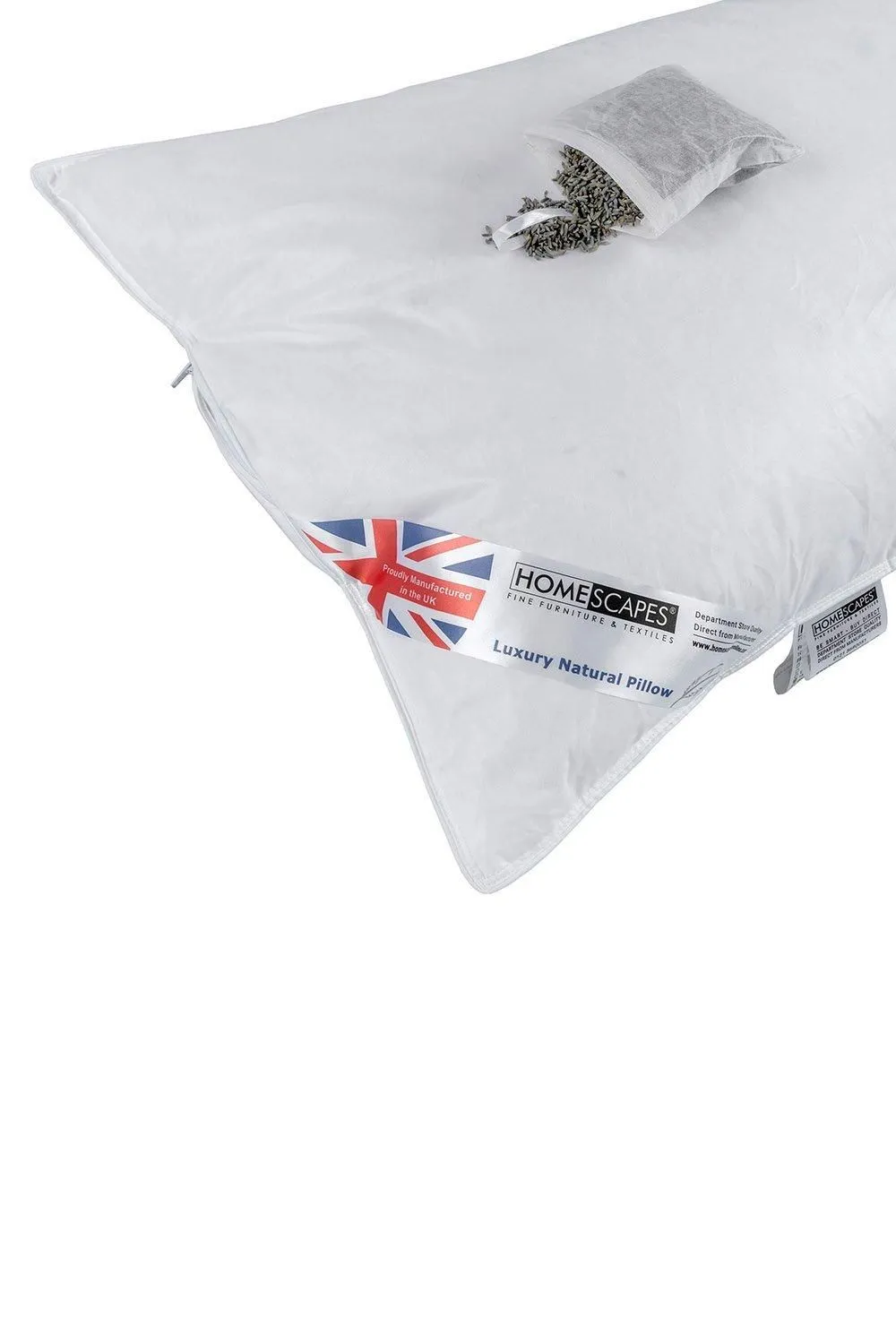 Homescapes Goose Feather & Down Lavender Pillow with Dried Lavender Insert in White 3