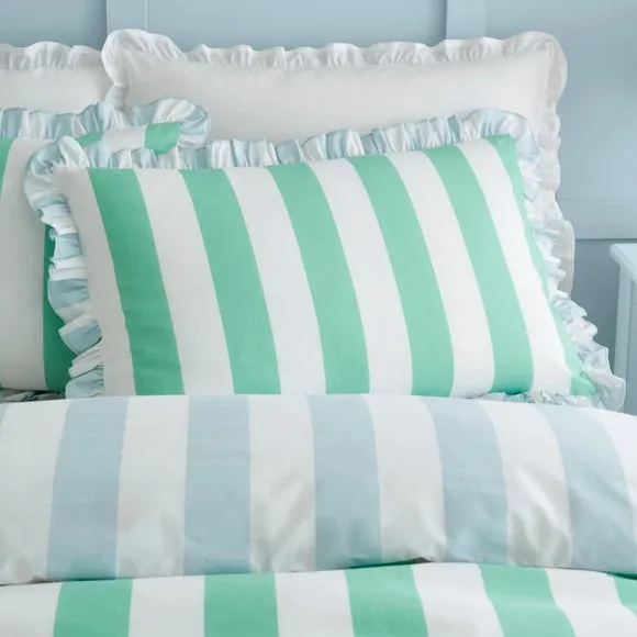 Emmy Frilled Stripe 100% Cotton Duvet Cover and Pillowcase Set 2