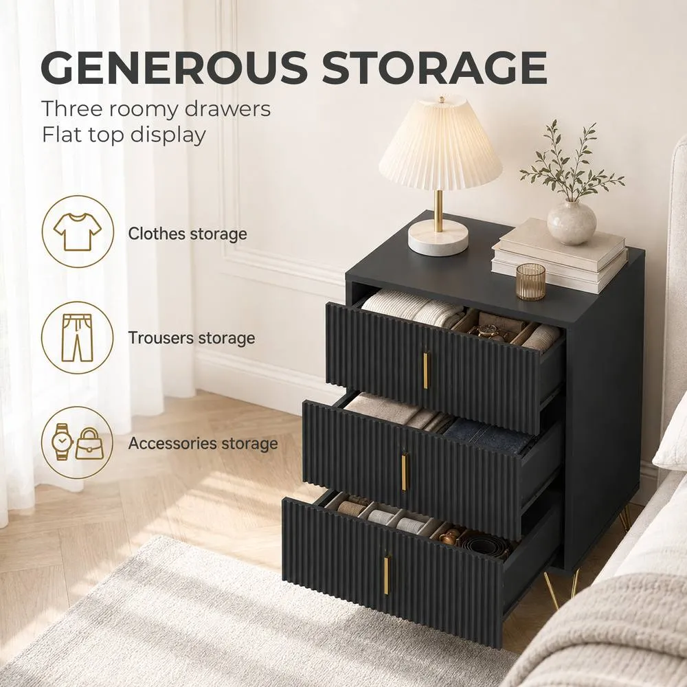 HOMCOM Modern 3 Drawer Dresser with Metal Legs & Steel Handles, Black 4