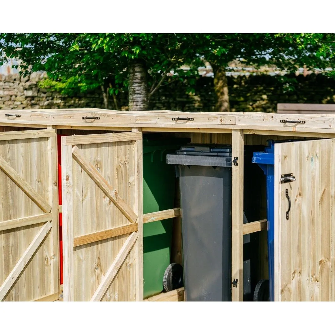 Buttercup Farm Chatburn Quintet Wheelie Bin Store, Timber, Fits 5 x 360L Wheelie Bins in Brown 4