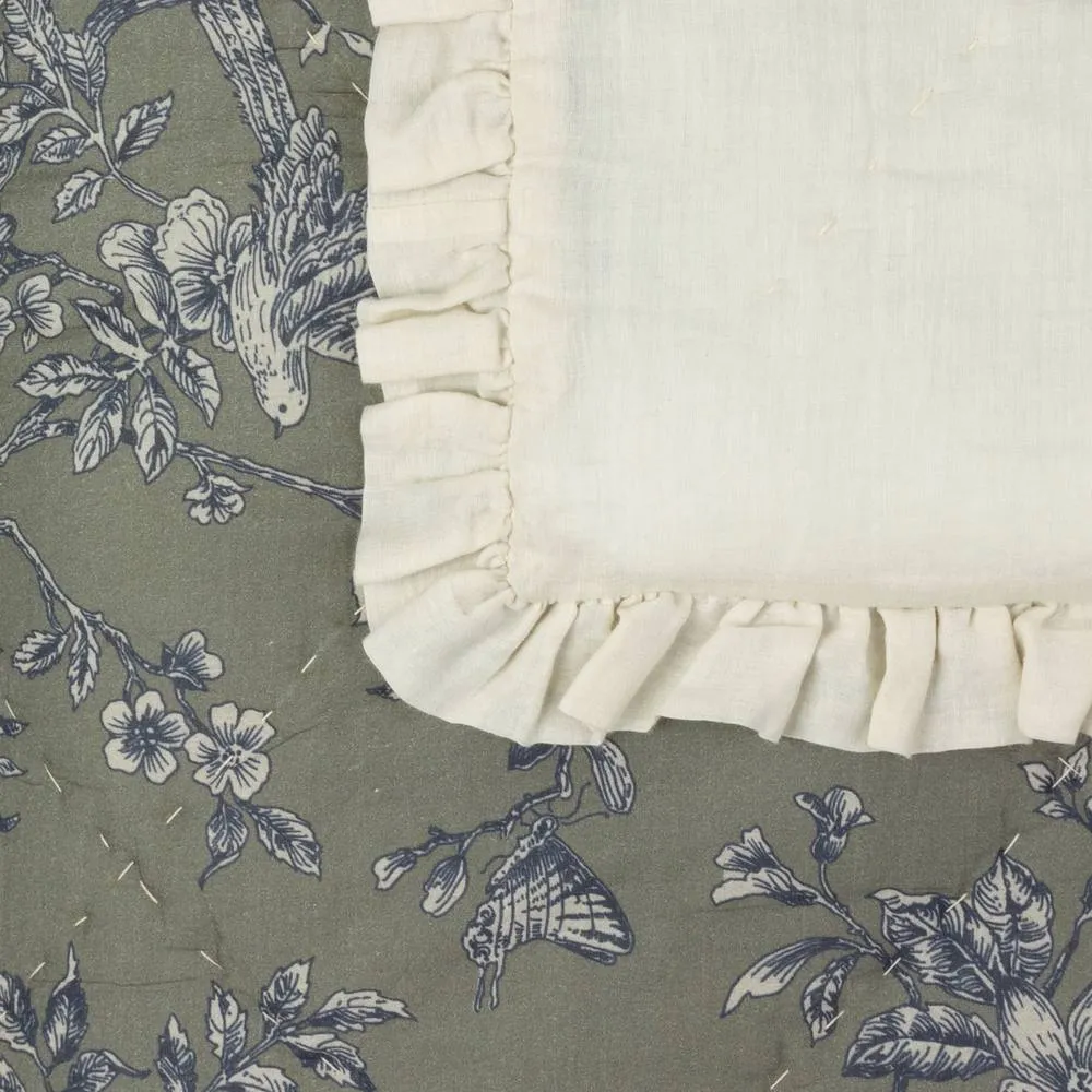 Wylder Hermione Ruffled 100% Cotton Floral Bedspread in Green 6