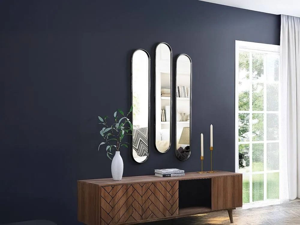 Vente-unique Set Of 3 Oval Metal Mirrors - W.23 X H.120 Cm - Black - JAYLEN