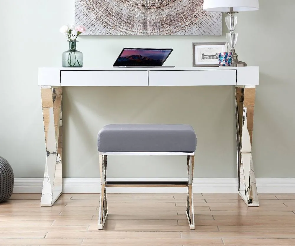 FurnitureboxUK Oxford Modern Grey Velvet & Silver Chrome Stool 2