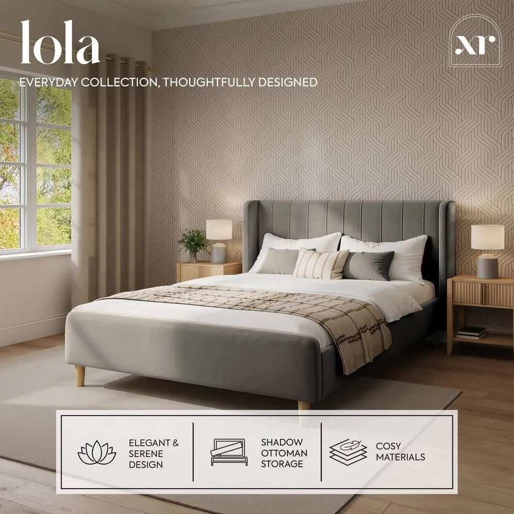 X Rocker Lola Upholstered Shadow Ottoman Double Bed - Grey 2