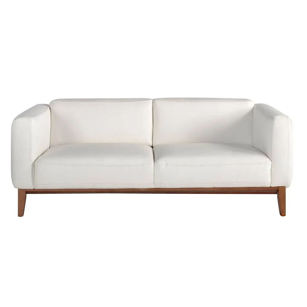 Angel Cerda White 3-Seater Cowhide Leather Sofa with Walnut Legs 2