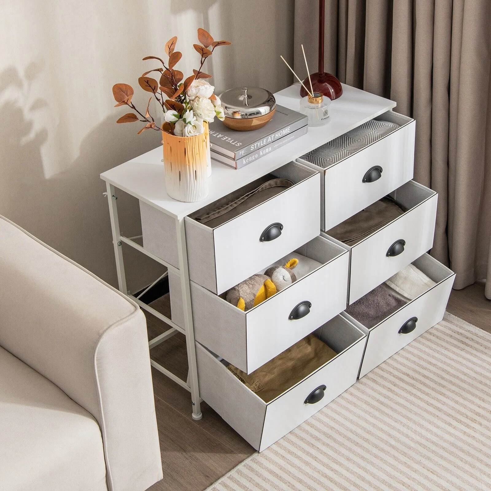 Costway 6 Drawers Dresser Organizer 2-Tier Fabric Storage Organizer Chest of Drawers in White 3