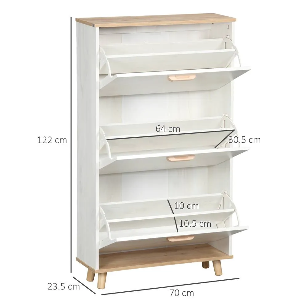 HOMCOM Slim Shoe Storage Cabinet with 3 Drawers & Adjustable Shelves for Hallway in Cream 3