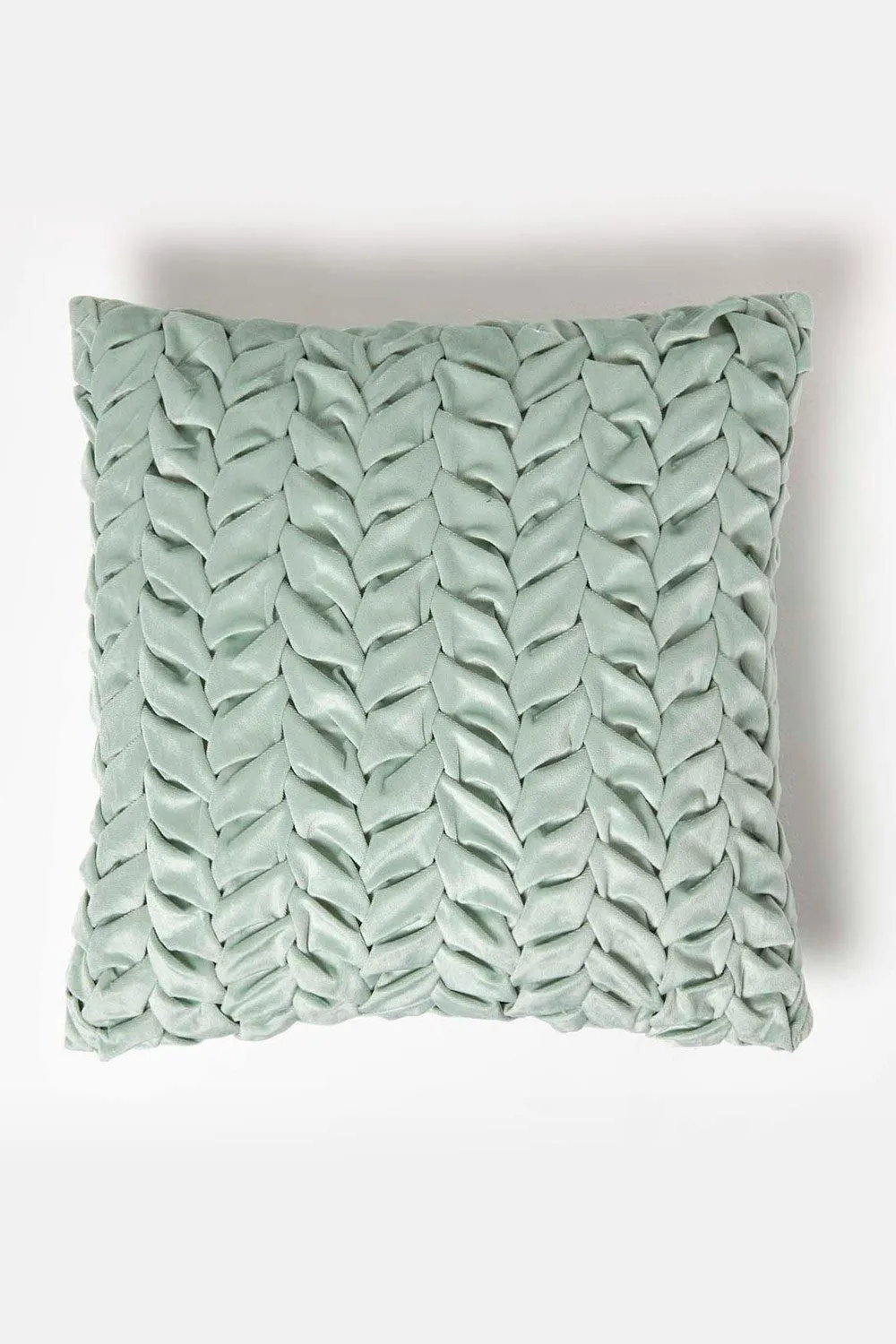 Homescapes Grace Pleated Velvet Cushion in Green 1
