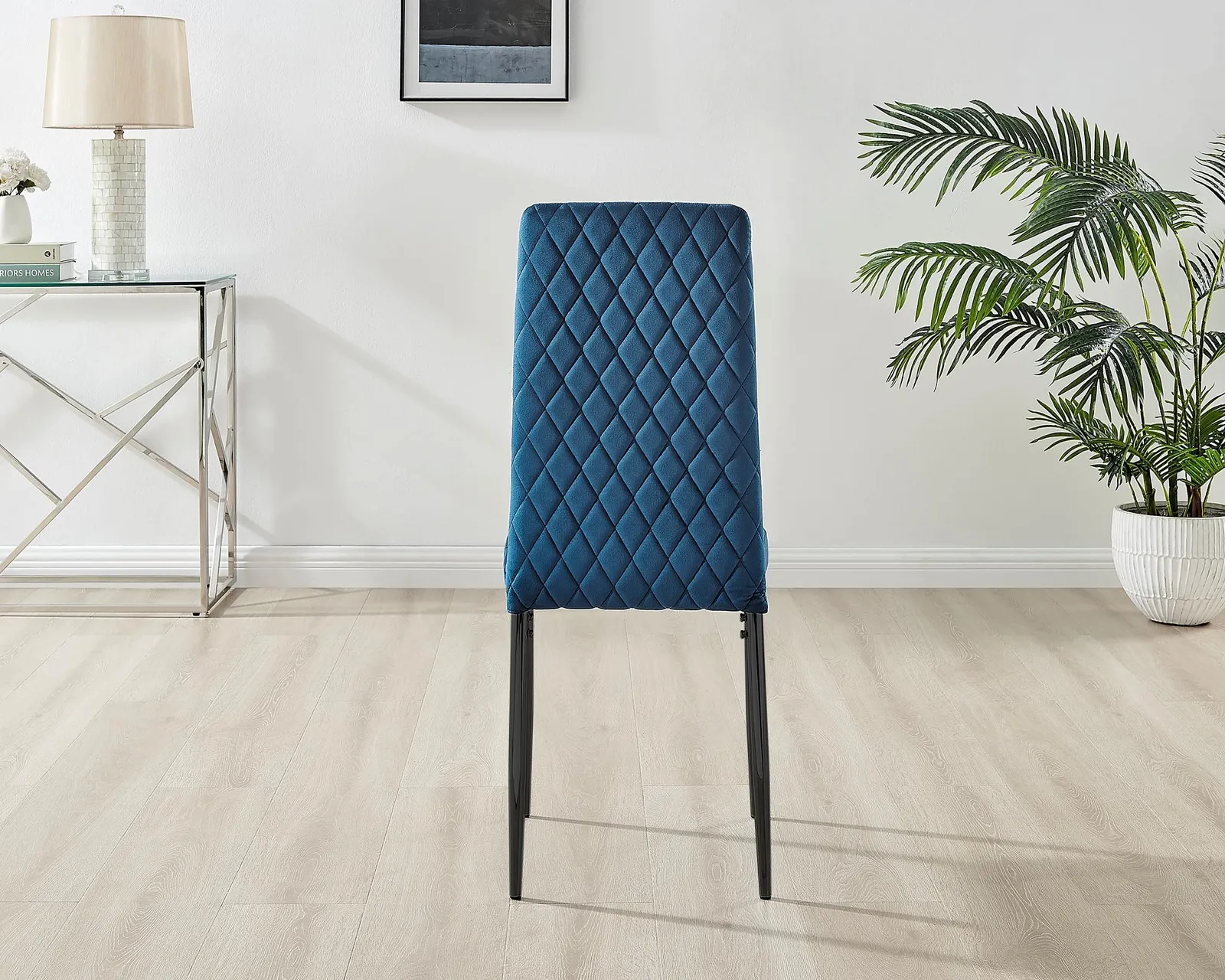 FurnitureboxUK Set of 4 Milan High Back Soft Touch Diamond Pattern Velvet Dining Chairs With Black Powder Coated Metal Legs in Navy 6
