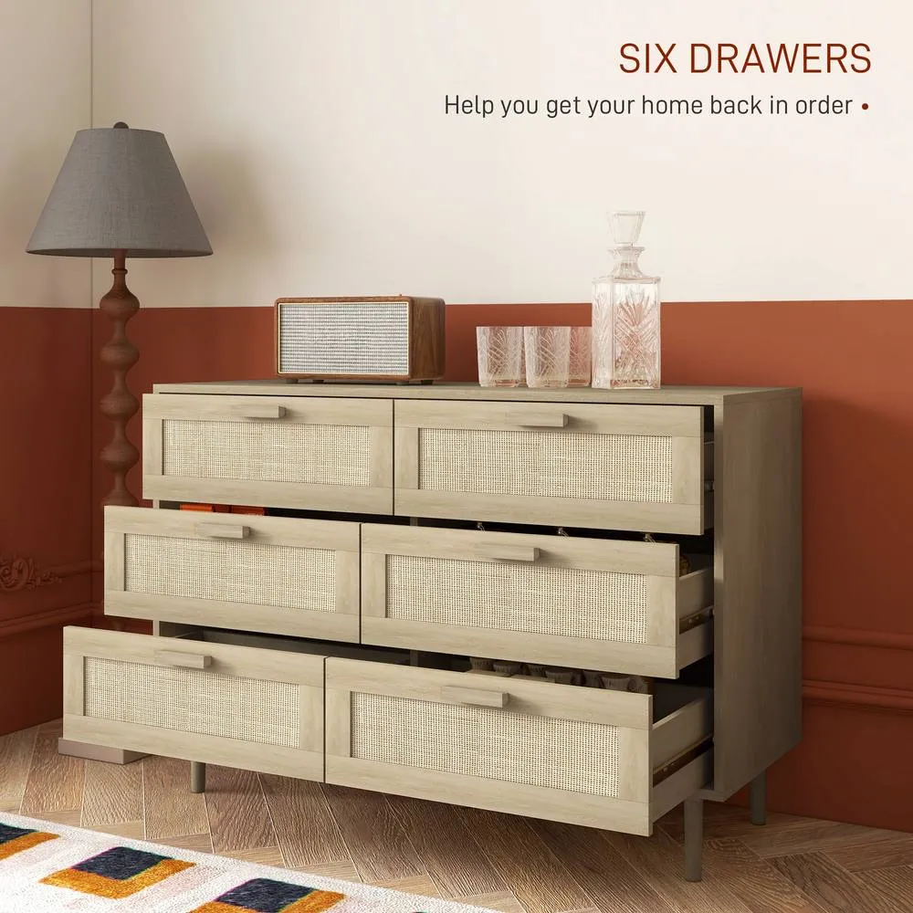 HOMCOM Chest of Drawers, 6-Drawer Dresser for Bedroom, Living Room, Oak in Natural 4