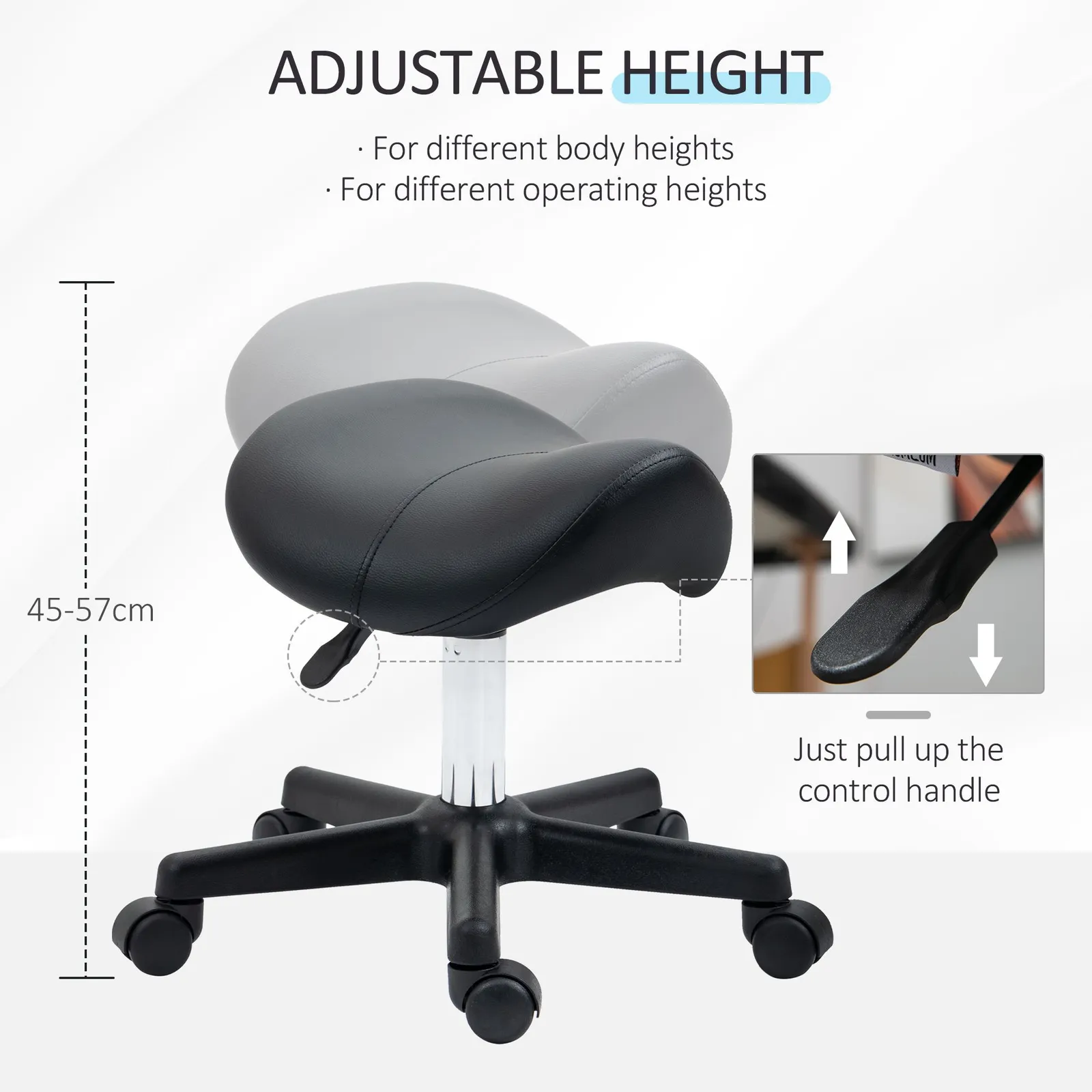 HOMCOM Saddle Stool Adjustable Rolling Salon Chair for Massage Spa Beauty in Black 4